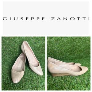 Giuseppe Zanotti Nude‎ Lizard Embossed Wedge Pumps Textured Size 37/6.5
